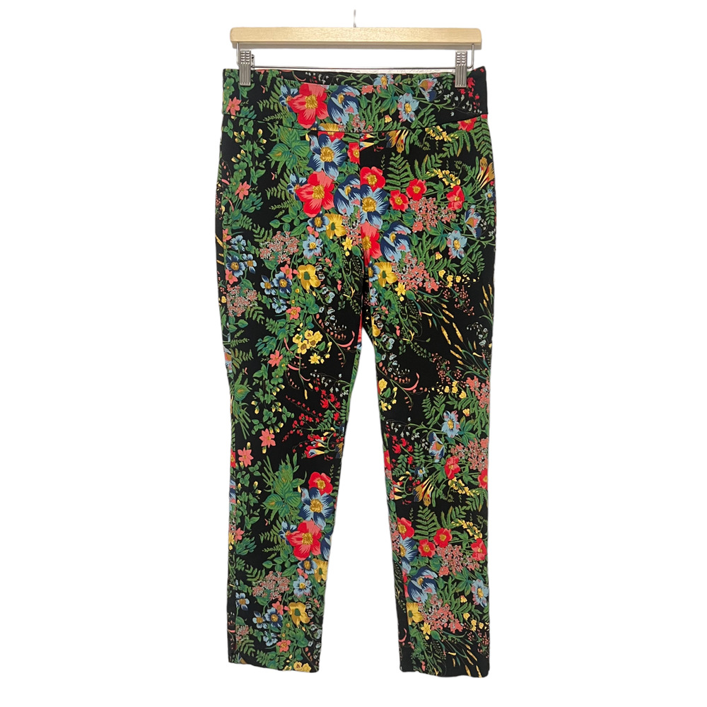 Soft Surroundings Floral Ankle Pants Medium Black Pull On Stretch Slim In Bloom